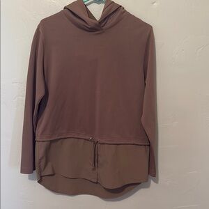 Athleta Brown Hooded Sweatshirt with Drawstring Drop Waist Medium